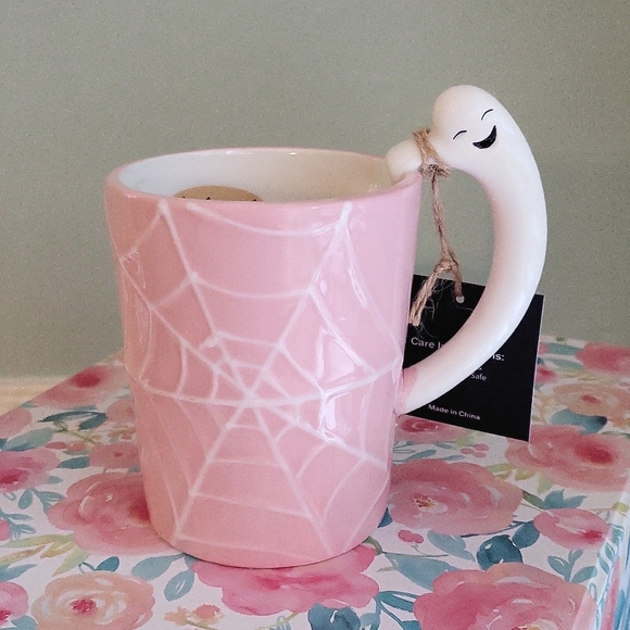 Full Moon Other - Full Moon Pink Spiderweb Mug Ghost Handle tiktok New with tags